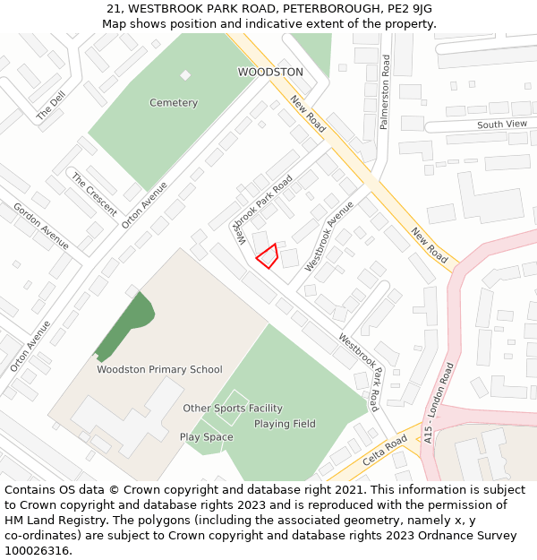 21, WESTBROOK PARK ROAD, PETERBOROUGH, PE2 9JG: Location map and indicative extent of plot