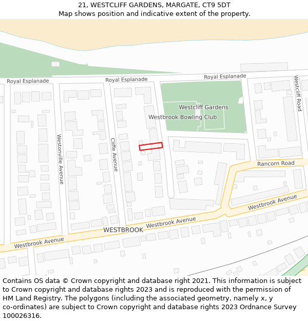 21, WESTCLIFF GARDENS, MARGATE, CT9 5DT: Location map and indicative extent of plot