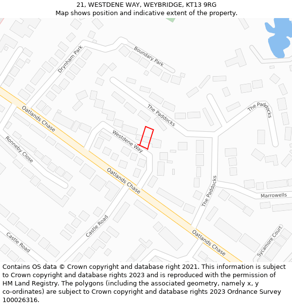 21, WESTDENE WAY, WEYBRIDGE, KT13 9RG: Location map and indicative extent of plot