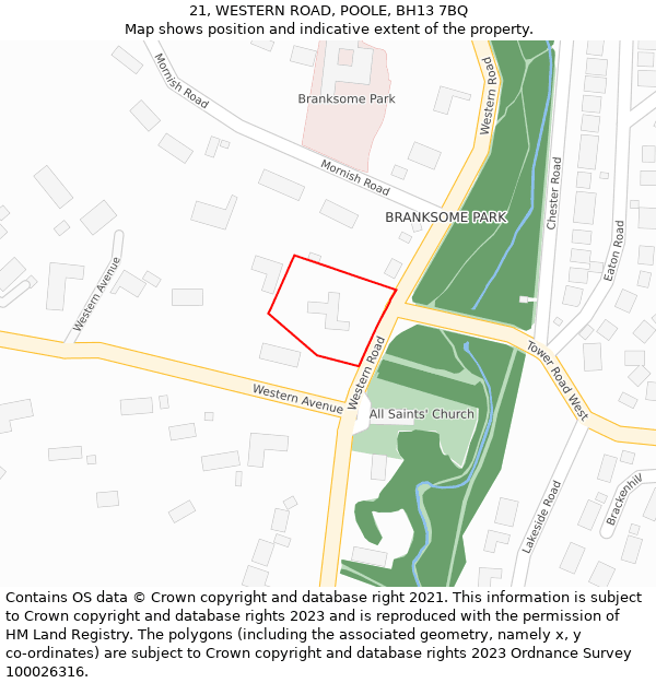 21, WESTERN ROAD, POOLE, BH13 7BQ: Location map and indicative extent of plot