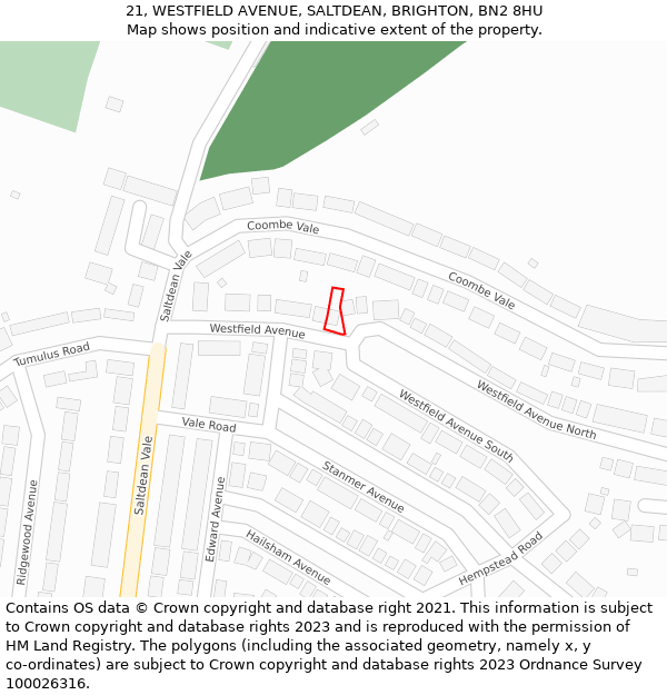 21, WESTFIELD AVENUE, SALTDEAN, BRIGHTON, BN2 8HU: Location map and indicative extent of plot