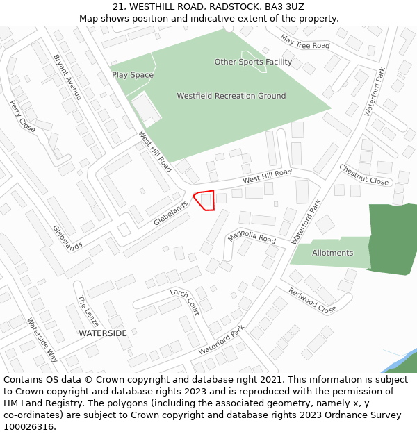 21, WESTHILL ROAD, RADSTOCK, BA3 3UZ: Location map and indicative extent of plot