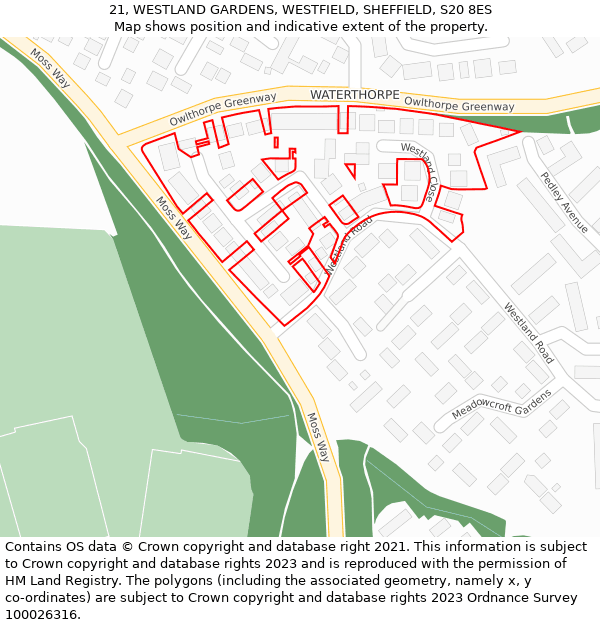 21, WESTLAND GARDENS, WESTFIELD, SHEFFIELD, S20 8ES: Location map and indicative extent of plot
