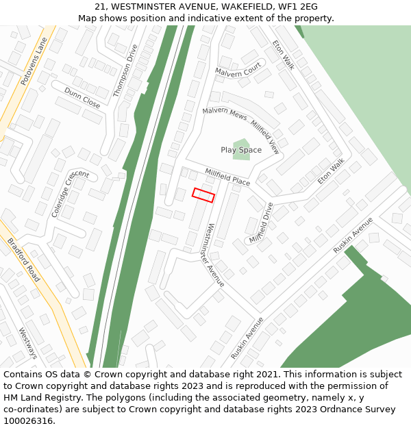 21, WESTMINSTER AVENUE, WAKEFIELD, WF1 2EG: Location map and indicative extent of plot