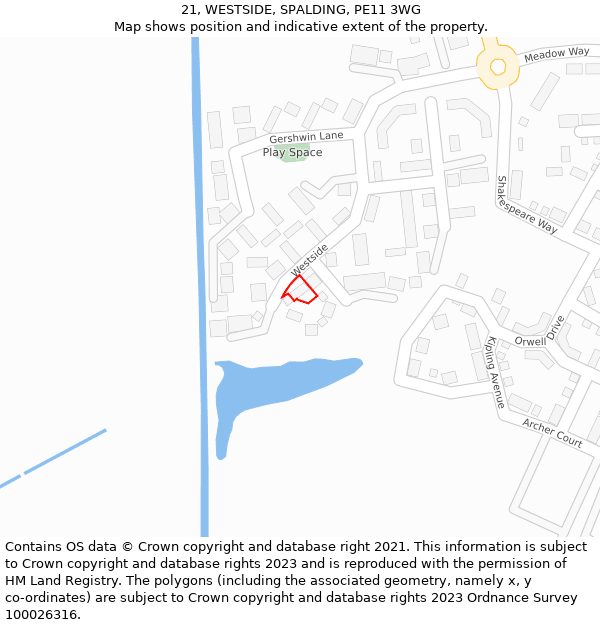 21, WESTSIDE, SPALDING, PE11 3WG: Location map and indicative extent of plot