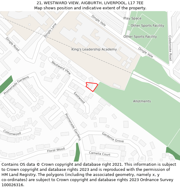 21, WESTWARD VIEW, AIGBURTH, LIVERPOOL, L17 7EE: Location map and indicative extent of plot