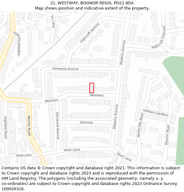 21, WESTWAY, BOGNOR REGIS, PO22 8DA: Location map and indicative extent of plot