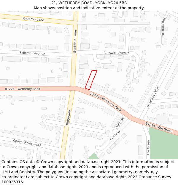 21, WETHERBY ROAD, YORK, YO26 5BS: Location map and indicative extent of plot