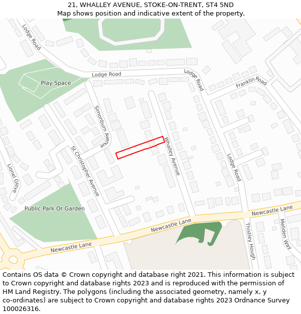21, WHALLEY AVENUE, STOKE-ON-TRENT, ST4 5ND: Location map and indicative extent of plot