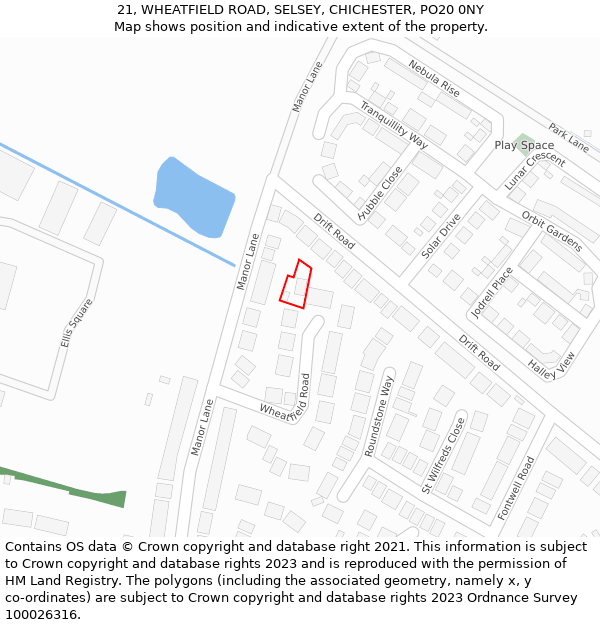 21, WHEATFIELD ROAD, SELSEY, CHICHESTER, PO20 0NY: Location map and indicative extent of plot