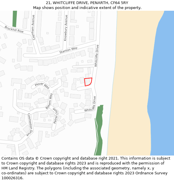 21, WHITCLIFFE DRIVE, PENARTH, CF64 5RY: Location map and indicative extent of plot