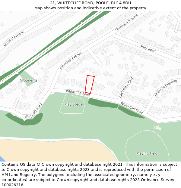 21, WHITECLIFF ROAD, POOLE, BH14 8DU: Location map and indicative extent of plot