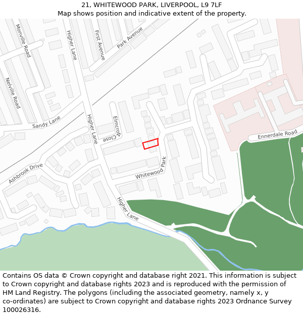 21, WHITEWOOD PARK, LIVERPOOL, L9 7LF: Location map and indicative extent of plot