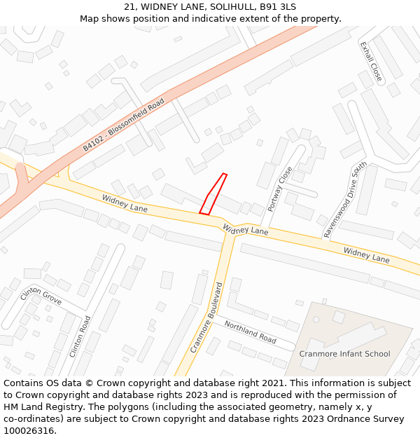 21, WIDNEY LANE, SOLIHULL, B91 3LS: Location map and indicative extent of plot