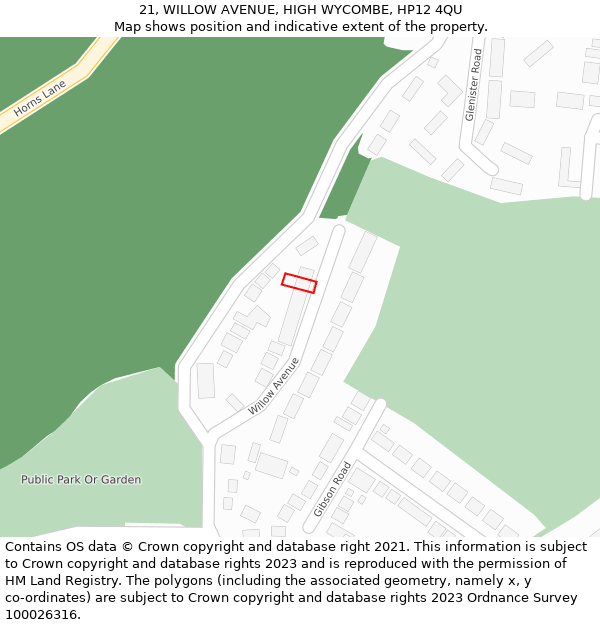 21, WILLOW AVENUE, HIGH WYCOMBE, HP12 4QU: Location map and indicative extent of plot