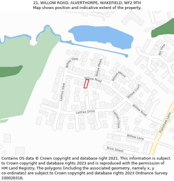 21, WILLOW ROAD, ALVERTHORPE, WAKEFIELD, WF2 9TH: Location map and indicative extent of plot