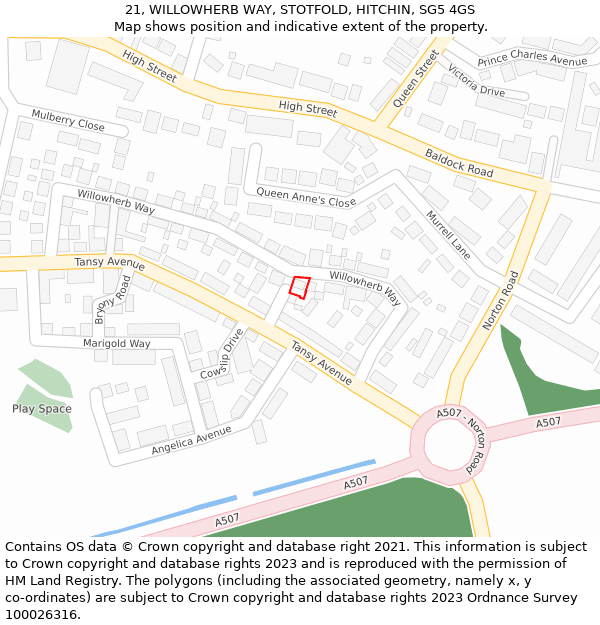 21, WILLOWHERB WAY, STOTFOLD, HITCHIN, SG5 4GS: Location map and indicative extent of plot