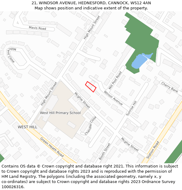 21, WINDSOR AVENUE, HEDNESFORD, CANNOCK, WS12 4AN: Location map and indicative extent of plot