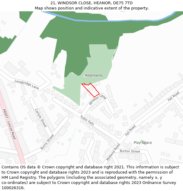 21, WINDSOR CLOSE, HEANOR, DE75 7TD: Location map and indicative extent of plot