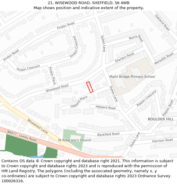 21, WISEWOOD ROAD, SHEFFIELD, S6 4WB: Location map and indicative extent of plot