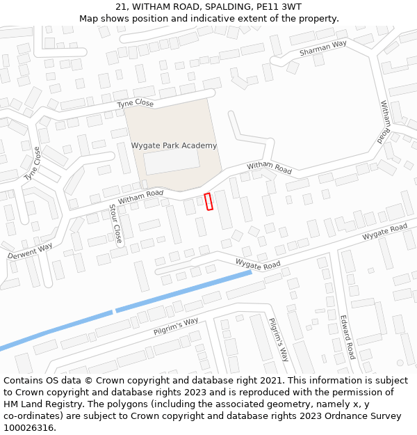 21, WITHAM ROAD, SPALDING, PE11 3WT: Location map and indicative extent of plot