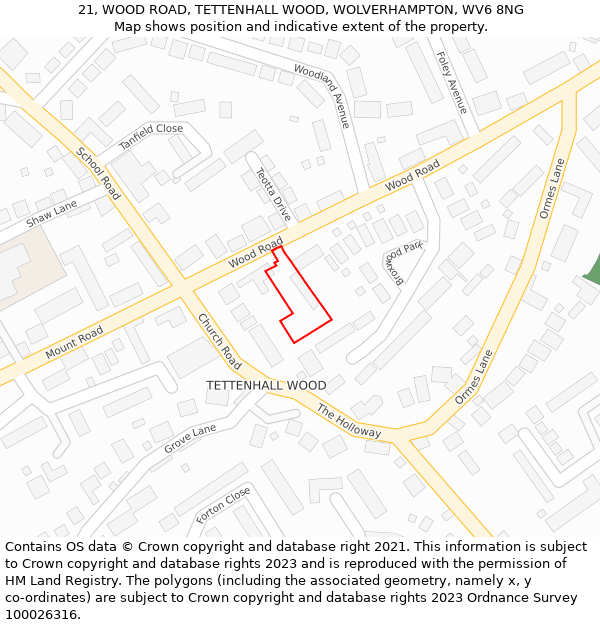21, WOOD ROAD, TETTENHALL WOOD, WOLVERHAMPTON, WV6 8NG: Location map and indicative extent of plot
