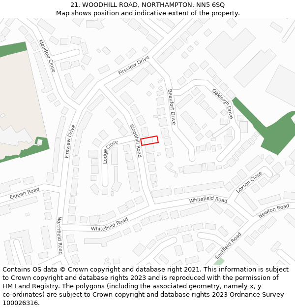 21, WOODHILL ROAD, NORTHAMPTON, NN5 6SQ: Location map and indicative extent of plot