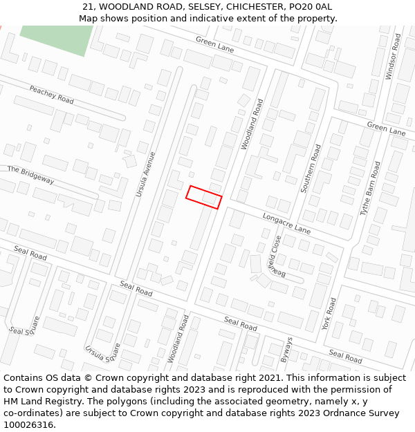 21, WOODLAND ROAD, SELSEY, CHICHESTER, PO20 0AL: Location map and indicative extent of plot