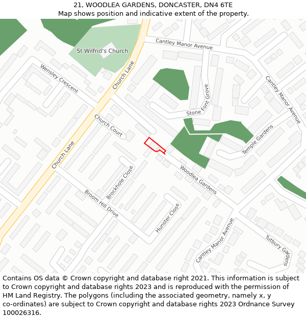 21, WOODLEA GARDENS, DONCASTER, DN4 6TE: Location map and indicative extent of plot