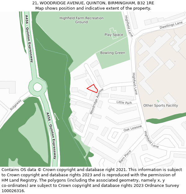 21, WOODRIDGE AVENUE, QUINTON, BIRMINGHAM, B32 1RE: Location map and indicative extent of plot