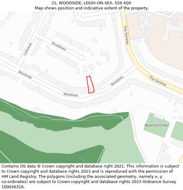 21, WOODSIDE, LEIGH-ON-SEA, SS9 4QX: Location map and indicative extent of plot