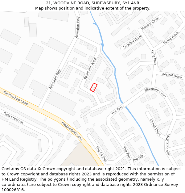 21, WOODVINE ROAD, SHREWSBURY, SY1 4NR: Location map and indicative extent of plot