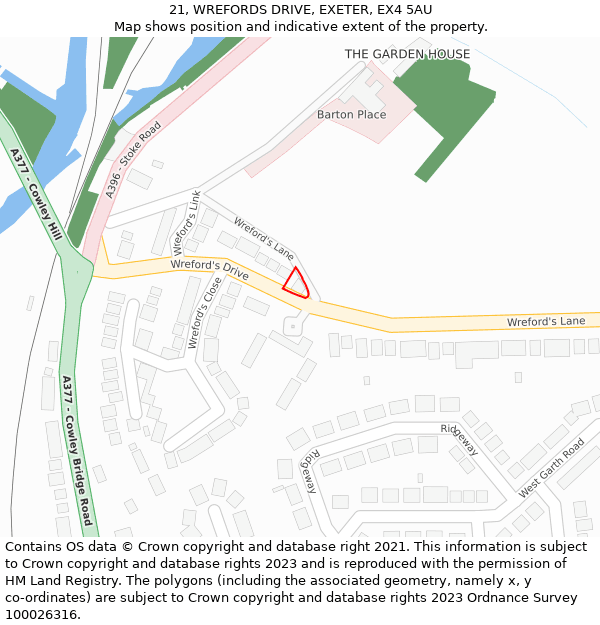 21, WREFORDS DRIVE, EXETER, EX4 5AU: Location map and indicative extent of plot