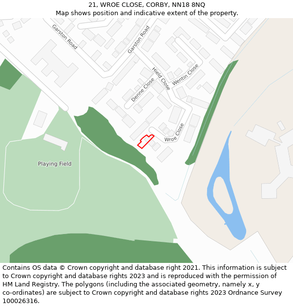 21, WROE CLOSE, CORBY, NN18 8NQ: Location map and indicative extent of plot