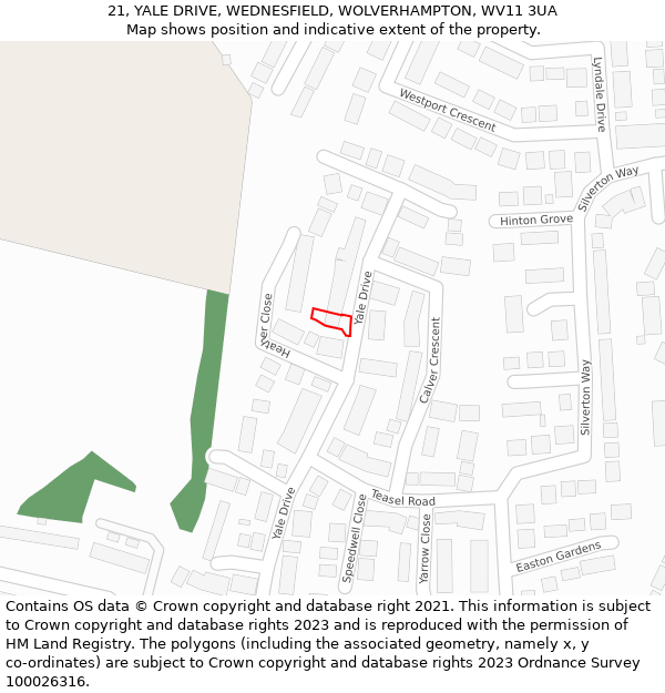 21, YALE DRIVE, WEDNESFIELD, WOLVERHAMPTON, WV11 3UA: Location map and indicative extent of plot