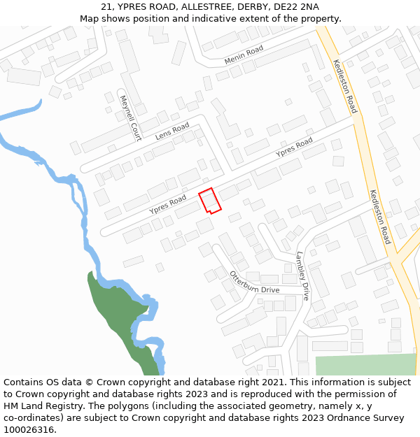 21, YPRES ROAD, ALLESTREE, DERBY, DE22 2NA: Location map and indicative extent of plot