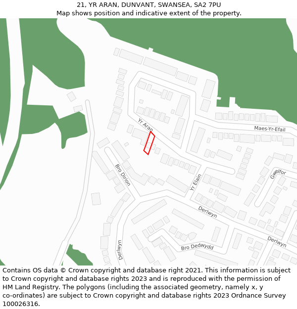 21, YR ARAN, DUNVANT, SWANSEA, SA2 7PU: Location map and indicative extent of plot