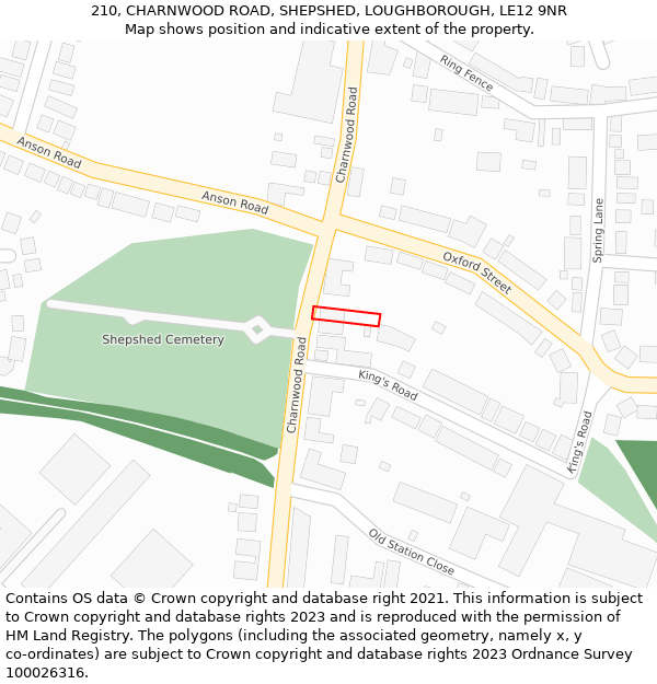 210, CHARNWOOD ROAD, SHEPSHED, LOUGHBOROUGH, LE12 9NR: Location map and indicative extent of plot