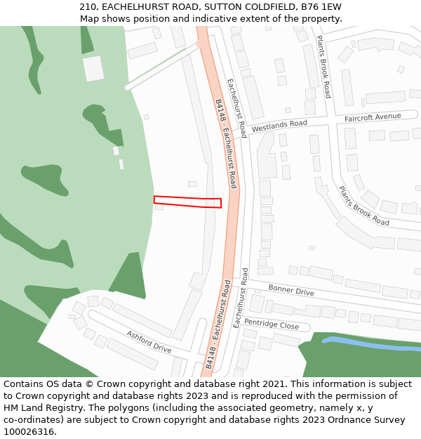 210, EACHELHURST ROAD, SUTTON COLDFIELD, B76 1EW: Location map and indicative extent of plot