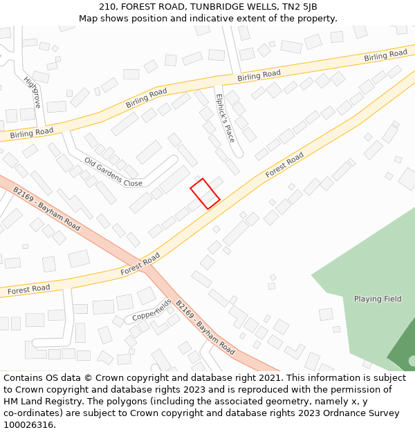 210, FOREST ROAD, TUNBRIDGE WELLS, TN2 5JB: Location map and indicative extent of plot