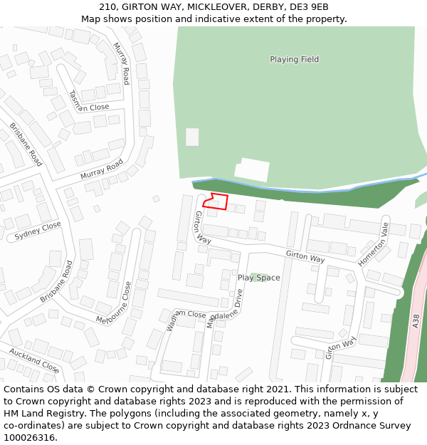 210, GIRTON WAY, MICKLEOVER, DERBY, DE3 9EB: Location map and indicative extent of plot