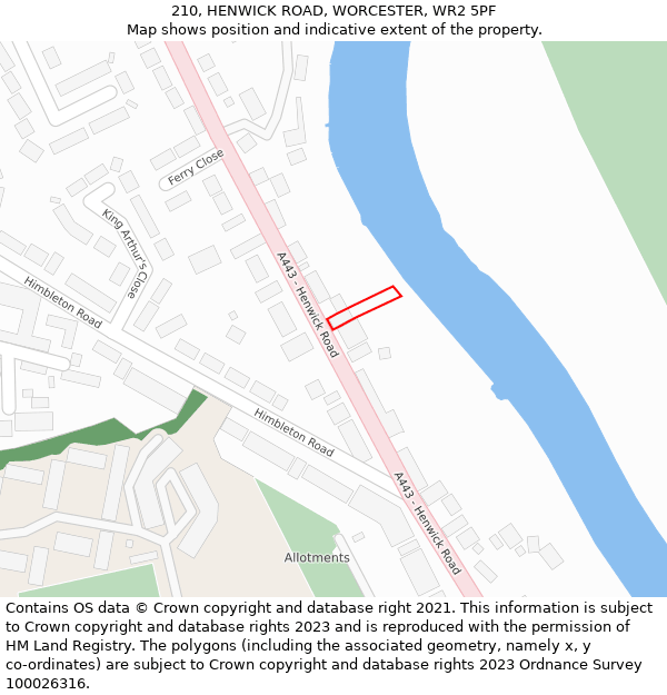 210, HENWICK ROAD, WORCESTER, WR2 5PF: Location map and indicative extent of plot