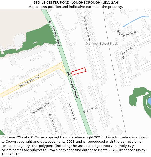 210, LEICESTER ROAD, LOUGHBOROUGH, LE11 2AH: Location map and indicative extent of plot