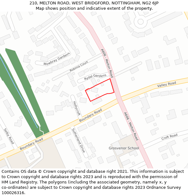 210, MELTON ROAD, WEST BRIDGFORD, NOTTINGHAM, NG2 6JP: Location map and indicative extent of plot
