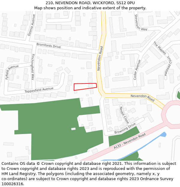 210, NEVENDON ROAD, WICKFORD, SS12 0PU: Location map and indicative extent of plot