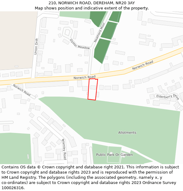 210, NORWICH ROAD, DEREHAM, NR20 3AY: Location map and indicative extent of plot
