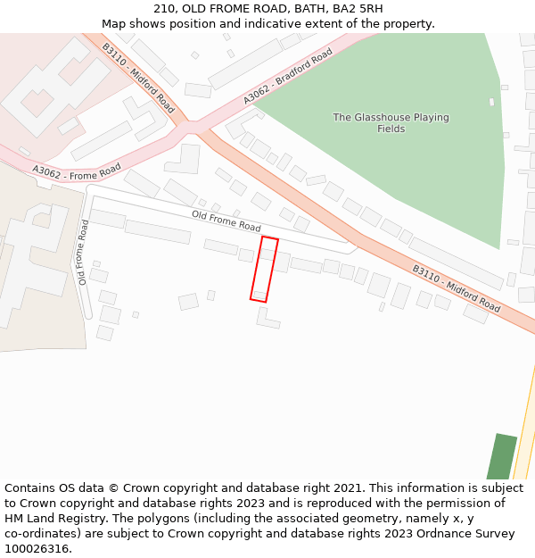 210, OLD FROME ROAD, BATH, BA2 5RH: Location map and indicative extent of plot
