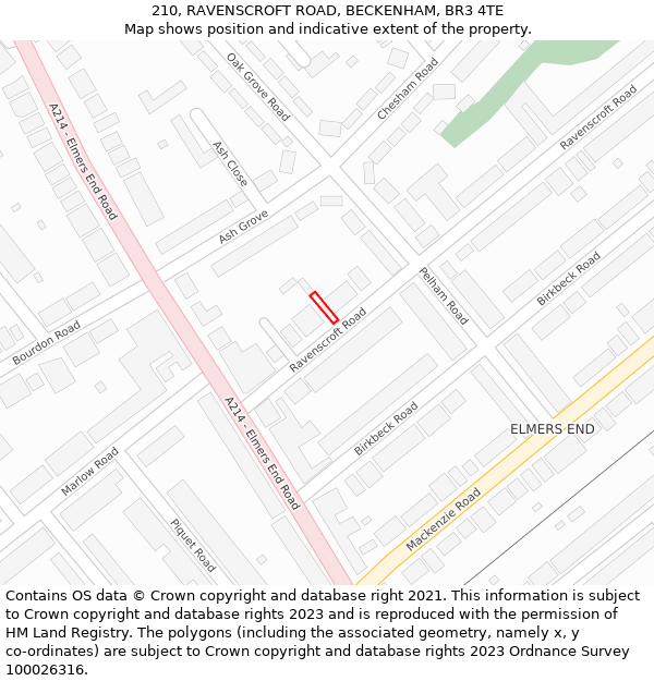 210, RAVENSCROFT ROAD, BECKENHAM, BR3 4TE: Location map and indicative extent of plot