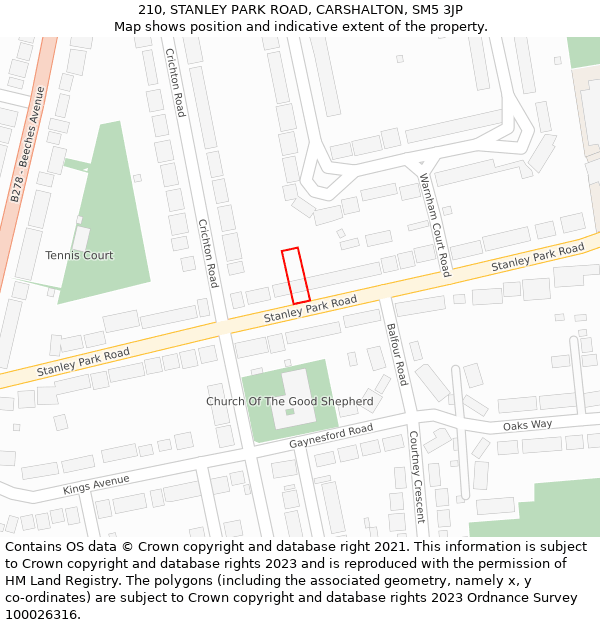 210, STANLEY PARK ROAD, CARSHALTON, SM5 3JP: Location map and indicative extent of plot