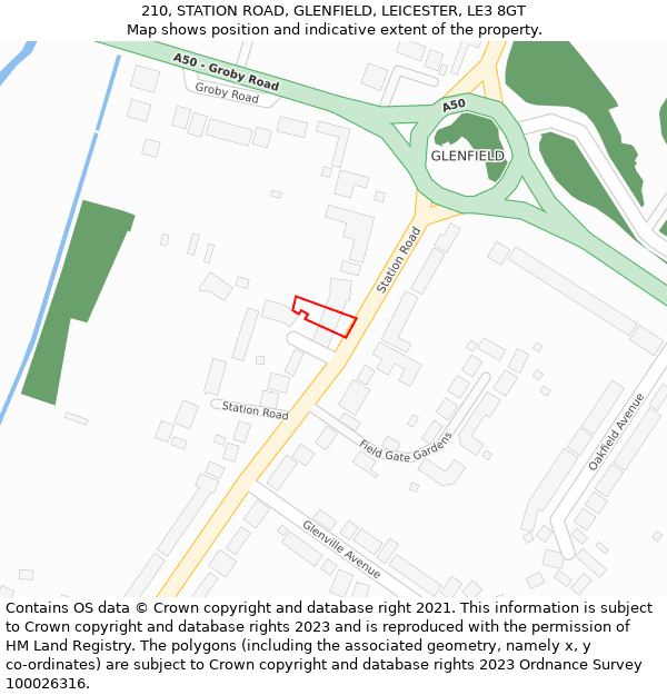 210, STATION ROAD, GLENFIELD, LEICESTER, LE3 8GT: Location map and indicative extent of plot